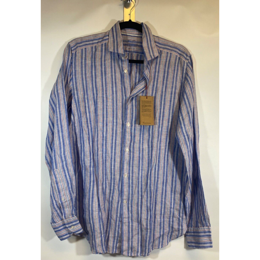 NWT Camicissima Milano Mens Long Sleeve Dress Shirt Linen size 38 (M) Stripe D25